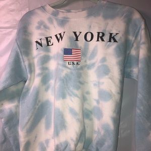 blue and white tie dye crew